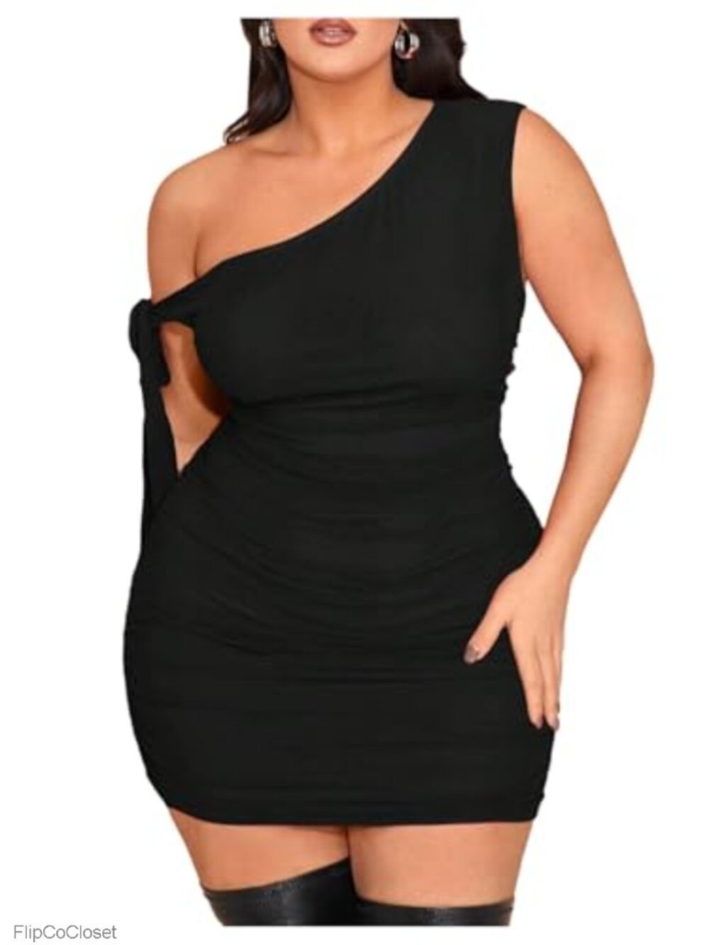 Off Shoulder Bodycon Mini Dress Knot Side Ruched Sleeveless High Stretch Party